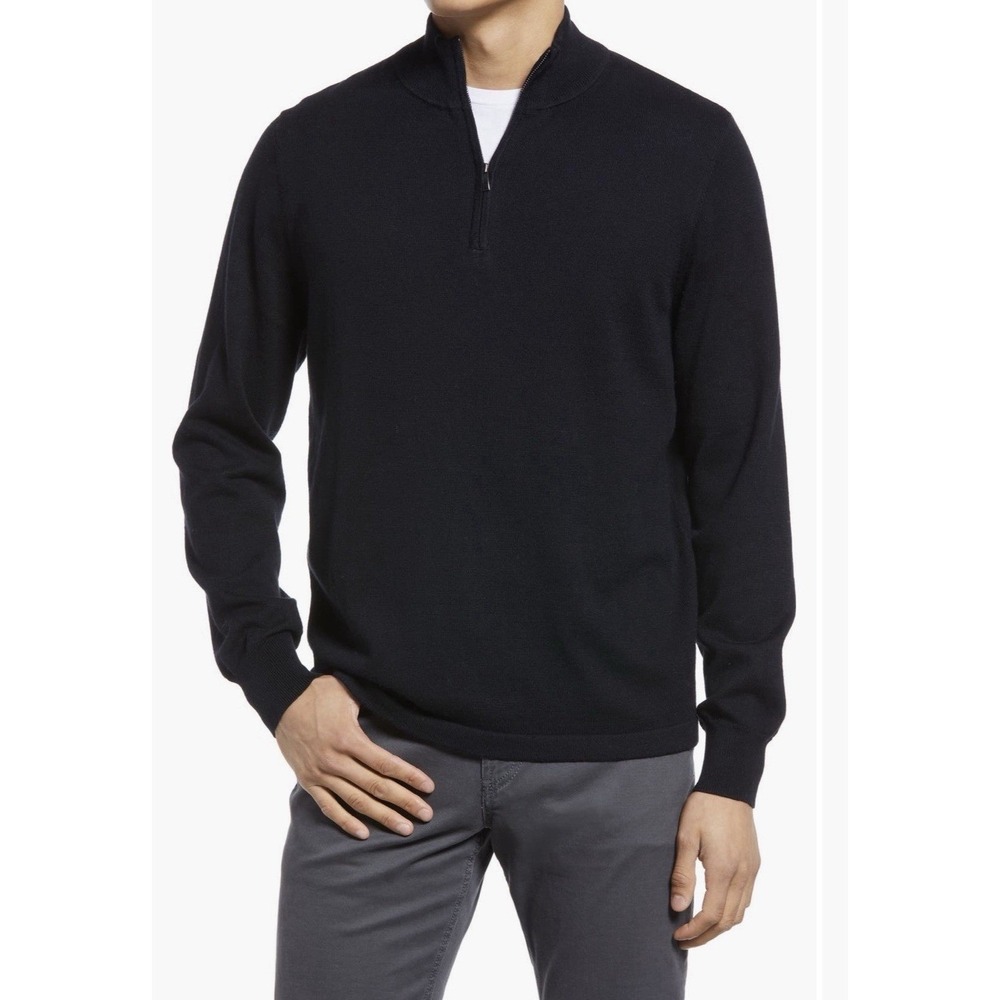 Nordstrom Tech-Smart 1/4 Zip Sweater Pullover Wool Blend Black - Large - Picture 4 of 9